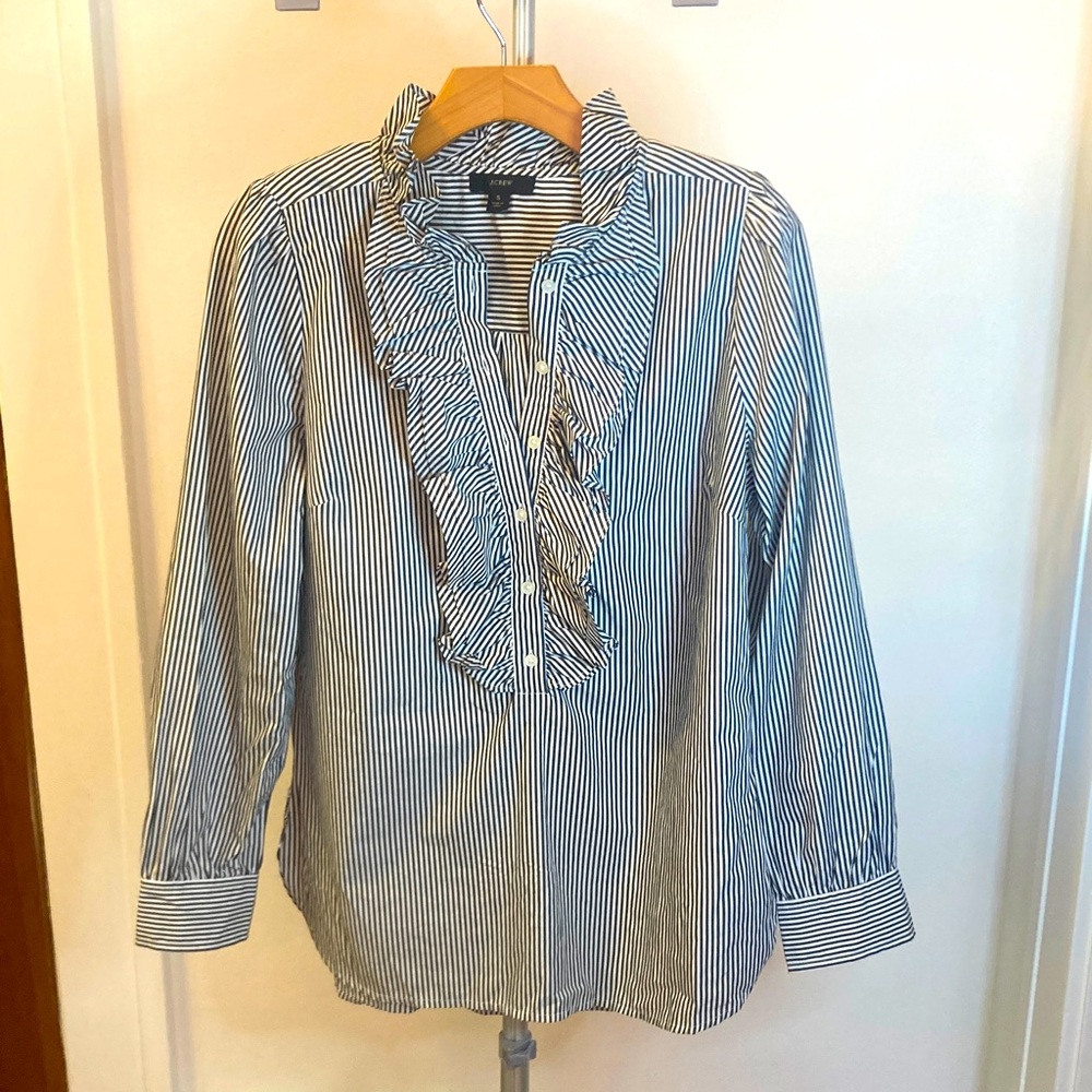 J. Crew Navy and White Striped Blouse